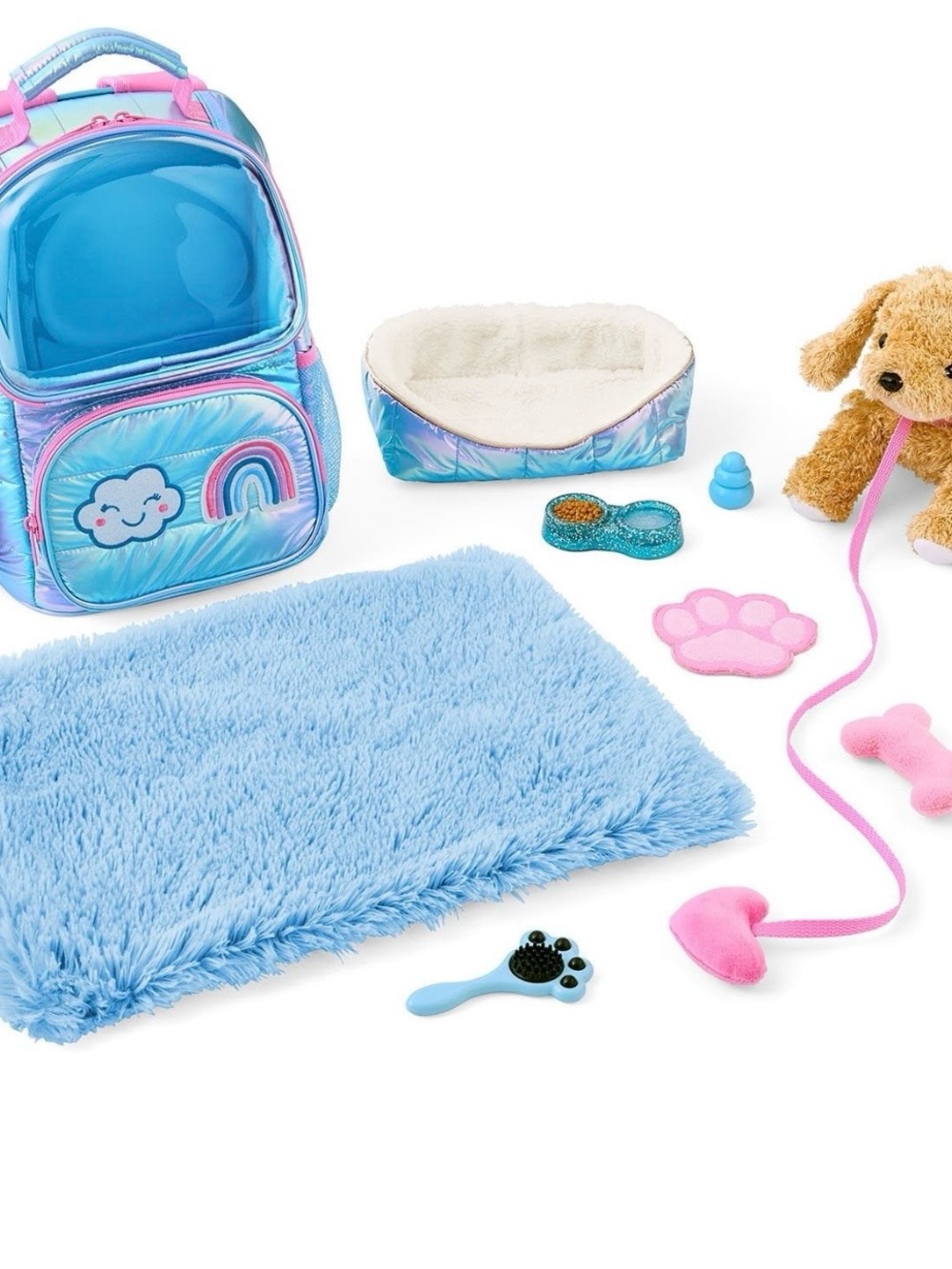 New Plush Blue Pet Playset Backpack with Accessories